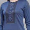 Women Blue Self Design Round Neck Full Sleeve Kurtis - Image 3