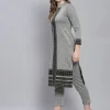 Women Grey Self Design Collar Full Sleeve Kurtis Set - Image 3