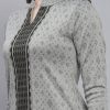 Women Grey Self Design Collar Full Sleeve Kurtis Set - Image 4