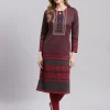 Women Maroon Printed Round Neck Full Sleeve Kurtis - Image 4