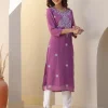Lavender Georgette Embroidered Straight Kurta - Image 2