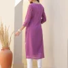 Lavender Georgette Embroidered Straight Kurta - Image 3