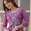 Lavender Georgette Embroidered Straight Kurta - Image 4