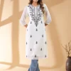 White Georgette Embroidered Straight Kurta - Image 2