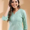 Mint Green Pure Cotton Ombre Chikankari Embroidered Straight Kurta - Image 2