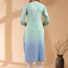 Mint Green Pure Cotton Ombre Chikankari Embroidered Straight Kurta - Image 4