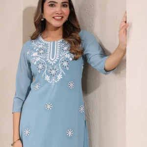 Light Blue Georgette Embroidered Straight Kurta
