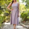 Lavender Pure Cotton Floral Printed A-line Kurta - Image 5