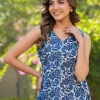 Blue Pure Cotton Floral Printed A-line Kurta - Image 4