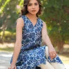 Blue Pure Cotton Floral Printed A-line Kurta - Image 2