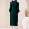 Dark Green Rayon Embroidered Straight Kurta - Image 4