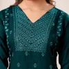 Dark Green Rayon Embroidered Straight Kurta - Image 2