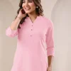 Pink Cotton Solid Straight Kurta - Image 3