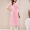 Pink Cotton Solid Straight Kurta - Image 5