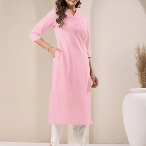 Pink Cotton Solid Straight Kurta