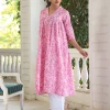 Pink Pure Cotton Floral Printed Empire Kurta - Image 5
