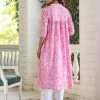 Pink Pure Cotton Floral Printed Empire Kurta - Image 4