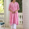 Pink Pure Cotton Floral Printed Empire Kurta - Image 2