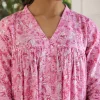 Pink Pure Cotton Floral Printed Empire Kurta - Image 3