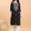 Black Georgette Embroidered Straight Kurta - Image 2