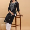 Black Georgette Embroidered Straight Kurta - Image 3