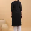 Black Georgette Embroidered Straight Kurta - Image 4