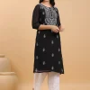 Black Georgette Embroidered Straight Kurta - Image 5