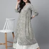 Light Green Pure Cotton Floral Printed Flared Kurta - Image 4