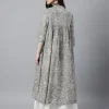 Light Green Pure Cotton Floral Printed Flared Kurta - Image 2