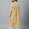 Mustard Pure Cotton Floral Printed Flared Kurta - Image 3