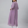 Lavender Dobby Chiffon Woven Design Front Slit Flared Kurta - Image 3