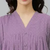 Lavender Dobby Chiffon Woven Design Front Slit Flared Kurta - Image 4
