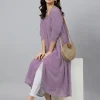 Lavender Dobby Chiffon Woven Design Front Slit Flared Kurta - Image 5