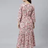Peach Cotton Floral Print Flared Kurta - Image 4