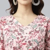Peach Cotton Floral Print Flared Kurta - Image 5