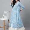 Sky Blue Cotton Floral Print Flared Kurta - Image 2