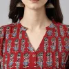 Maroon Cotton Floral Print Flared Kurta - Image 5