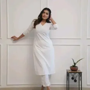 Reyon cotton white plain kurti with pant